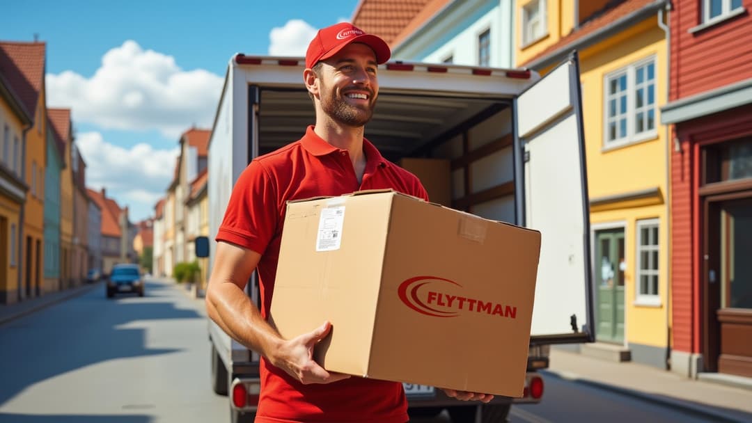 Flyttman worker packing boxes